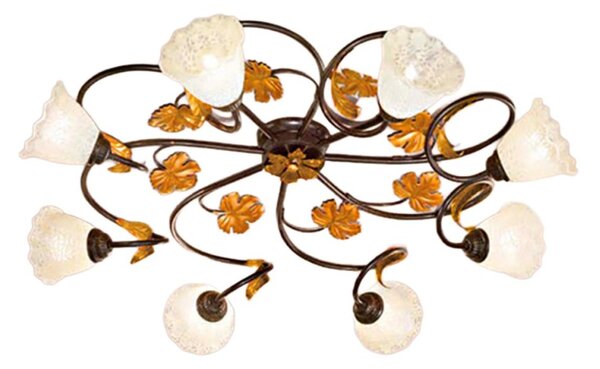 Plafoniera classica due p aida pl8 e14 led metallo ruggine oro vetro bianco - Due P Illuminazione