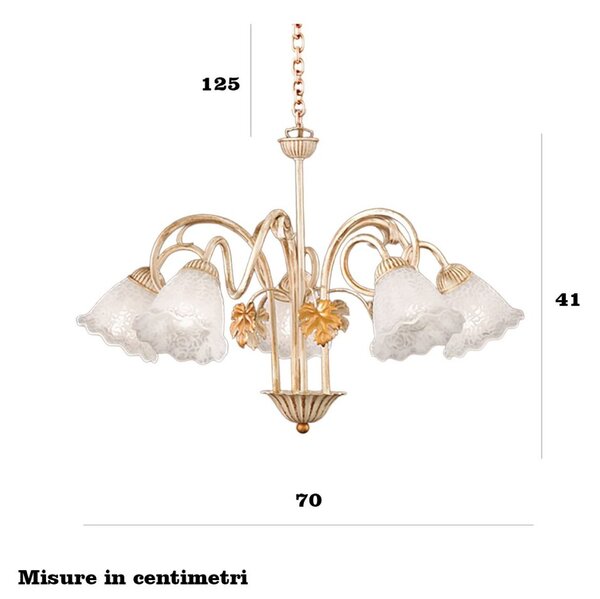 Lampadario classico due p aida s5 e14 led metallo vetro bianco - Due P Illuminazione