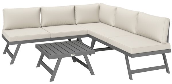 Outsunny Set da giardino d'angolo e convertibile 4 pezzi con 2 divani, 1 poltrona ad angolo e 1 tavolino basso