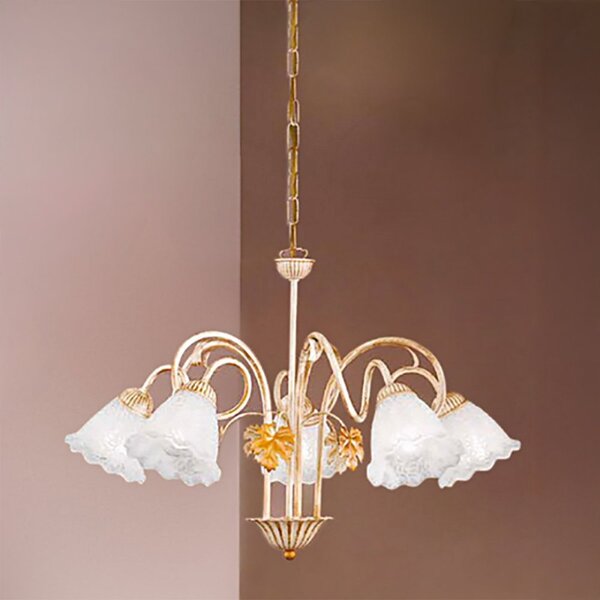 Lampadario classico due p aida s5 e14 led metallo vetro bianco - Due P Illuminazione