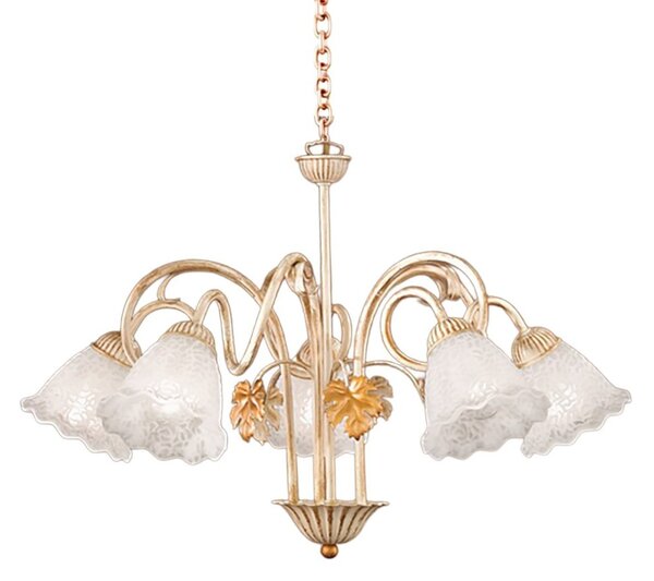 Lampadario classico due p aida s5 e14 led metallo vetro bianco - Due P Illuminazione