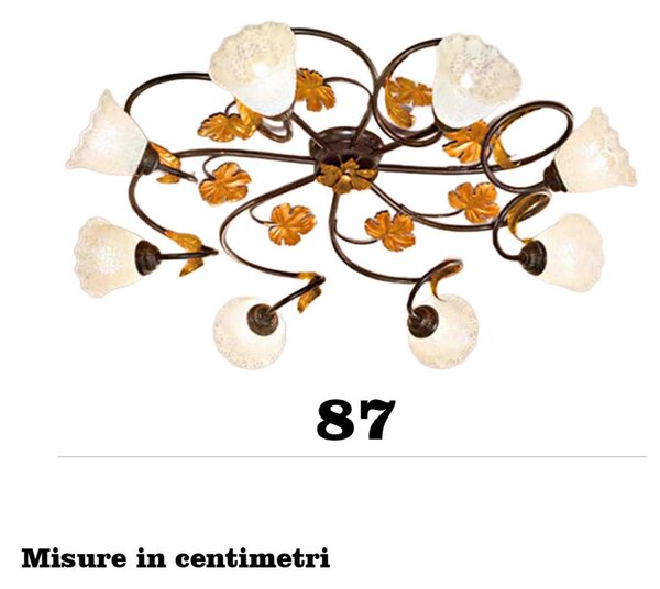 Plafoniera classica due p aida pl8 e14 led metallo ruggine oro vetro bianco - Due P Illuminazione