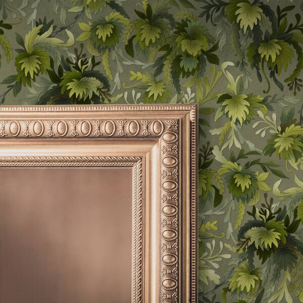 Carta da parati Fogliame verde intenso su sfondo grigio-verde, Parati fiori e piante classici, a00805v1 : Uwalls.it