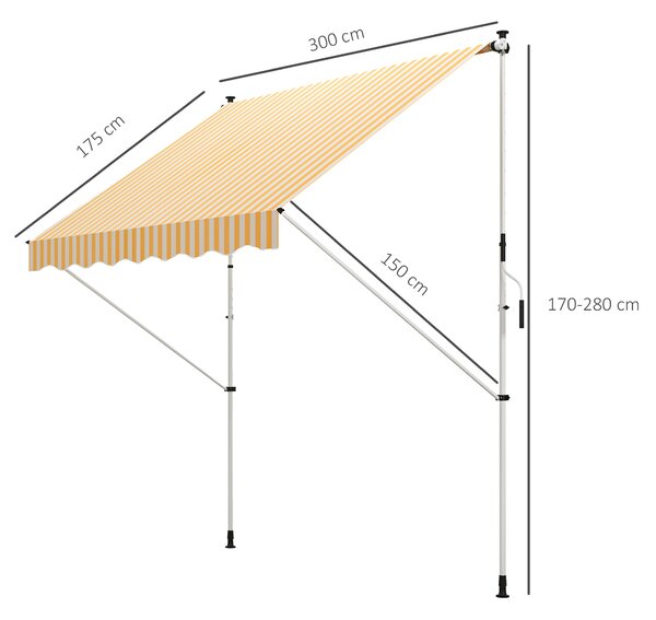 Outsunny Tenda avvolgibile da Sole per Esterno con Manovella, Struttura in Metallo e Pali di Supporto, 300x150cm, Giallo e Bianco | Aosom Italy