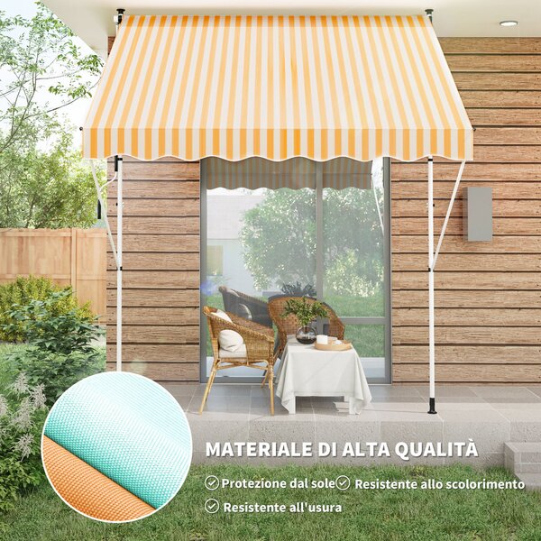 Outsunny Tenda avvolgibile da Sole per Esterno con Manovella, Struttura in Metallo e Pali di Supporto, 300x150cm, Giallo e Bianco | Aosom Italy