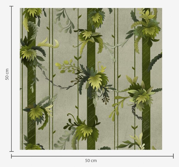 Carta da parati Foglie verdi a strisce verticali su sfondo grigio, Parati fiori e piante classici, a00807v1 : Uwalls.it