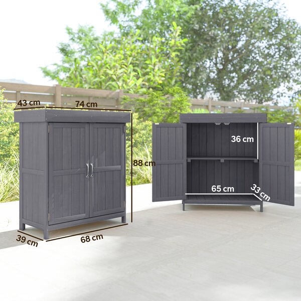 Outsunny Casetta da Giardino con Tetto apribile, Armadio a 2 Ripiani in Legno di Abete,74x43x88 cm, Grigio Scuro | Aosom Italy