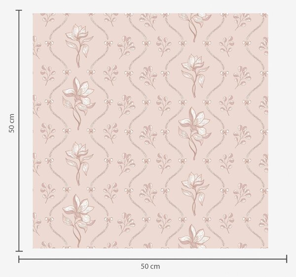 Carta da parati Piccoli fiori e nastri nei toni delicati del rosa e del beige, Parati fiori e piante classici, a00808 : Uwalls.it