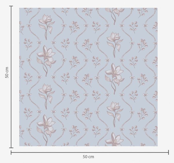 Carta da parati Piccoli fiori e nastri nei toni del blu pallido, Parati fiori e piante classici, a00808v1 : Uwalls.it