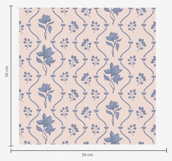 Carta da parati Piccoli fiori e nastri nei toni del blu e del rosa, Parati fiori e piante classici, a00808v3 : Uwalls.it