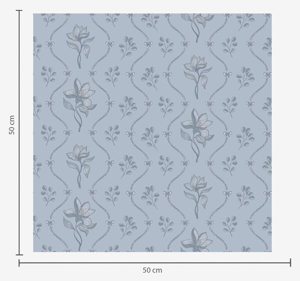 Carta da parati Piccoli fiori e nastri in una palette di colori grigio-blu, Parati fiori e piante classici, a00808v2 : Uwalls.it