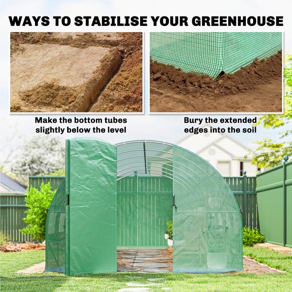 Outsunny Serra a Tunnel 6x3x2 m con Porta a Battente 12 Finestre con Zanzariera e Struttura in Acciaio Zincato Verde | Aosom Italy