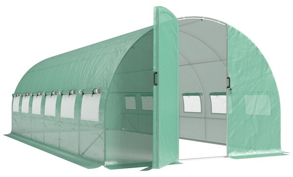 Outsunny Serra a Tunnel 6x3x2 m con Porta a Battente 12 Finestre con Zanzariera e Struttura in Acciaio Zincato Verde | Aosom Italy