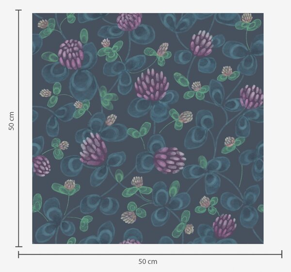 Carta da parati Trifoglio con fiori viola su sfondo blu scuro, Parati fiori e piante classici, a00836 : Uwalls.it