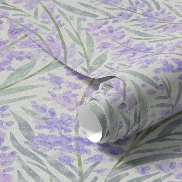 Carta da parati Rami di lavanda nei toni del viola su sfondo chiaro, Parati fiori e piante classici, a00835 : Uwalls.it