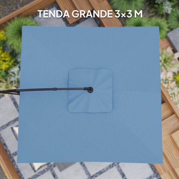 Outsunny Ombrellone Decentrato da Giardino Regolabile a 360° 3x3.25m Blu Chiaro | Aosom Italy