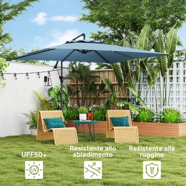 Outsunny Ombrellone Decentrato da Giardino Regolabile a 360° 3x3.25m Blu Chiaro | Aosom Italy