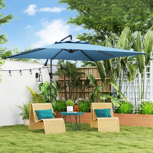 Outsunny Ombrellone Decentrato da Giardino Regolabile a 360° 3x3.25m Blu Chiaro | Aosom Italy