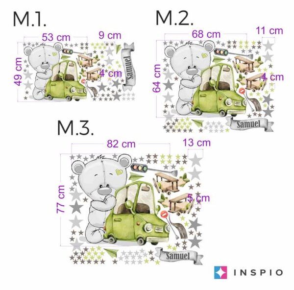 Adesivi murali per ragazzi - Orso con auto retrò
