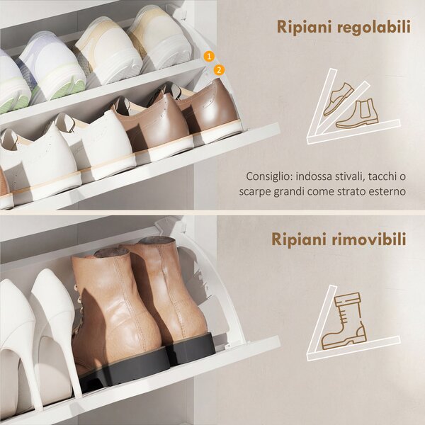 HOMCOM Scarpiera Slim per 18 Paia di Scarpe, 3 Cassetti con 2 Ripiani Regolabili e Rimovibili, 72x26x112 cm, Bianco | Aosom Italy