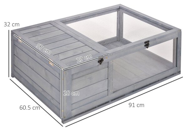 PawHut Casa recinto gabbia abitazione con 2 spazi per piccolo animale tartarughe, in legno massello, 91x60,5x32 cm, grigio | Aosom Italy