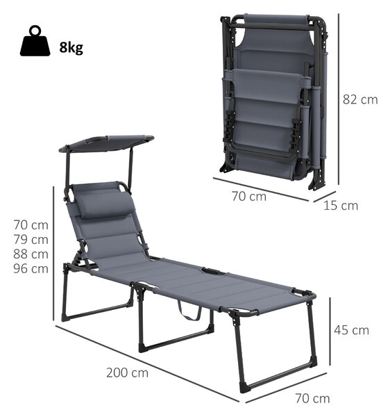 Outsunny Set 2 Lettini da Giardino Prendisole Reclinabili con Schienale Regolabile, 70x201.5x45 cm, Nero e Grigio | Aosom Italy