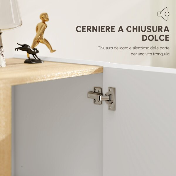 HOMCOM Credenza, Sideboard con ante Soft-Close, ripiano adattabile, per Soggiorno, Cucina, Sala da Pranzo, Bianco | Aosom Italy