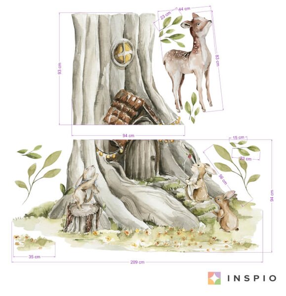 Adesivo murale Woodland - Albero, casa e animali della foresta