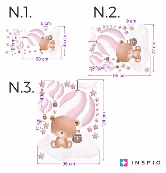 Adesivi decorazioni per pareti - Orsetto con palloncino (rosa)