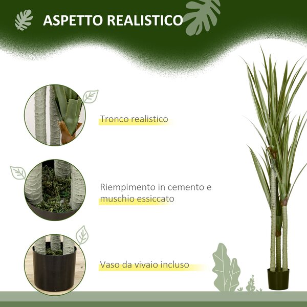 HOMCOM Pianta Artificiale di Yucca da 190 cm con 39 Foglie in Vaso Contenitore di PEVA e Cemento | Aosom Italy