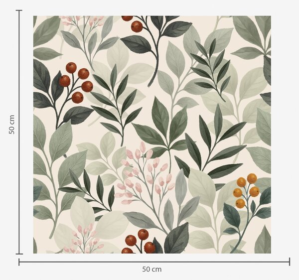 Carta da parati Foglie con bacche, sfondo chiaro, Parati fiori e piante classici, a00713 : Uwalls.it