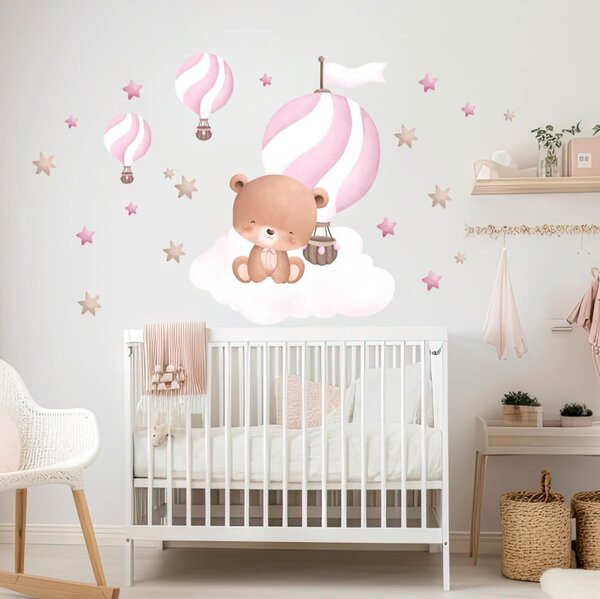 Adesivi decorazioni per pareti - Orsetto con palloncino (rosa)