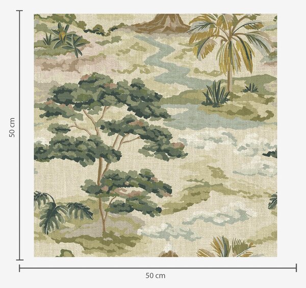 Carta da parati Paesaggio con fiume, alberi e palme dai toni tenui, Parati fiori e piante classici, a00736 : Uwalls.it