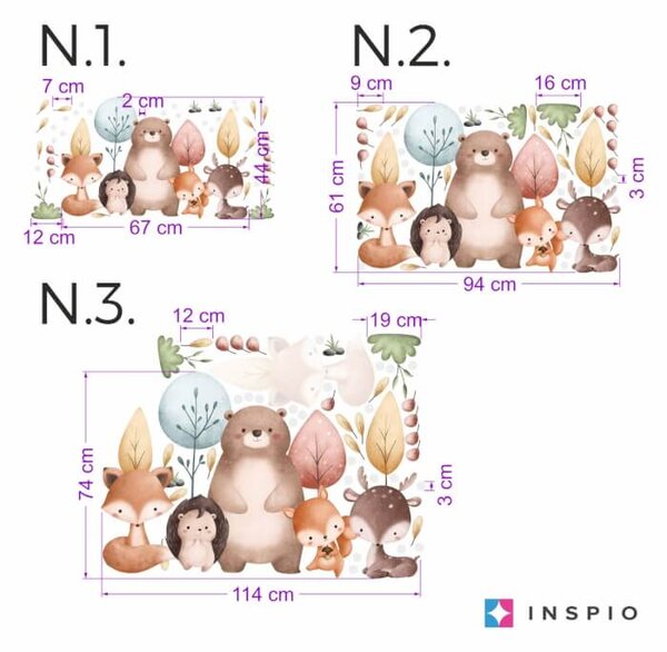 Decorazioni adesivi per pareti - Animali della foresta e alberi colorati