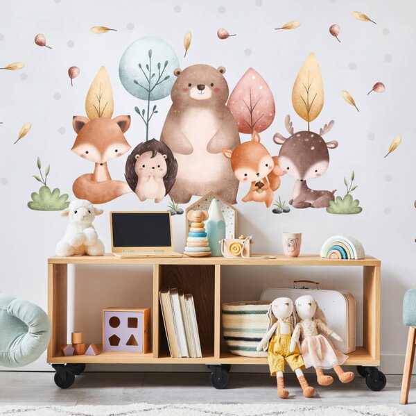 Decorazioni adesivi per pareti - Animali della foresta e alberi colorati
