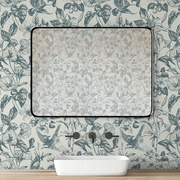 Carta da parati Ornamento floreale monocromatico con uccelli, Parati fiori e piante classici, a00737 : Uwalls.it