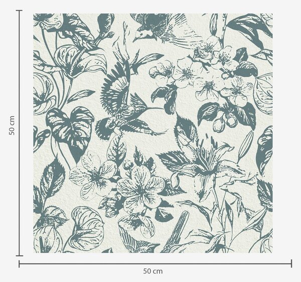 Carta da parati Ornamento floreale monocromatico con uccelli, Parati fiori e piante classici, a00737 : Uwalls.it