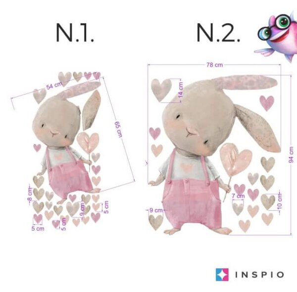 Adesivi per pareti - Coniglietto rosa con cuore