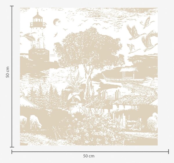 Carta da parati Scena con faro, alberi e case in terra di Siena, Parati stile vintage classici, a00739 : Uwalls.it