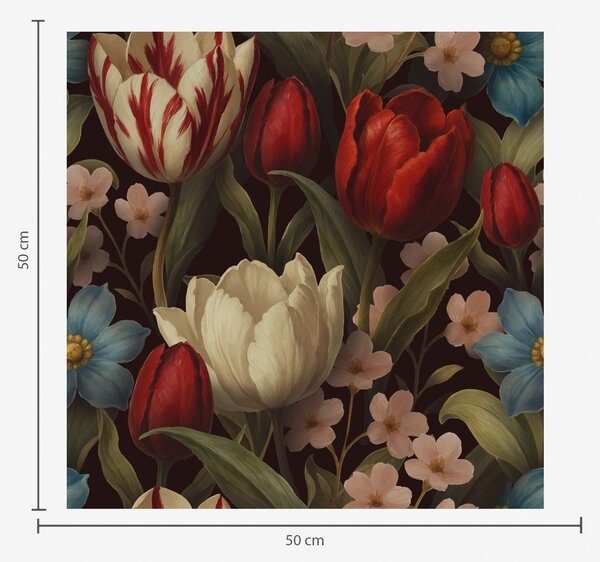 Carta da parati Tulipani luminosi e fiori blu su sfondo scuro, Parati fiori e piante classici, a00746 : Uwalls.it