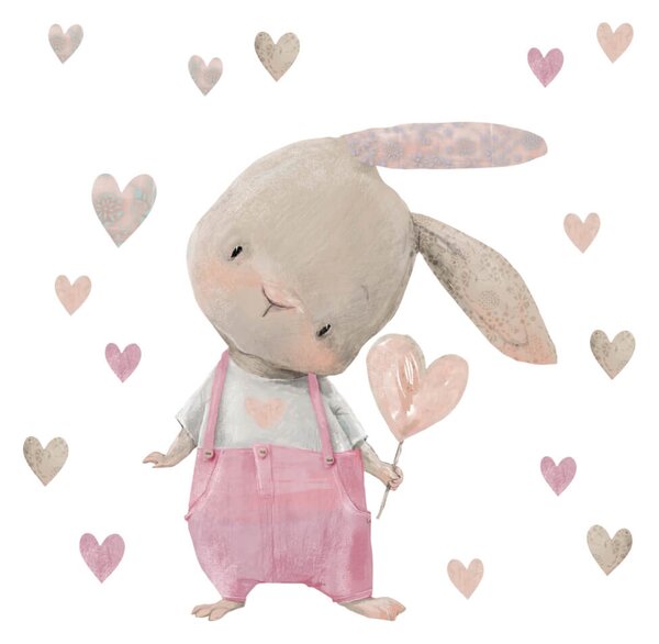 Adesivi per pareti - Coniglietto rosa con cuore