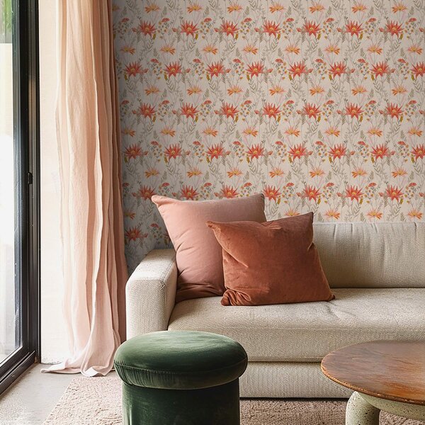 Carta da parati Fiori selvatici dai toni caldi su sfondo beige, Parati fiori e piante classici, a00751 : Uwalls.it