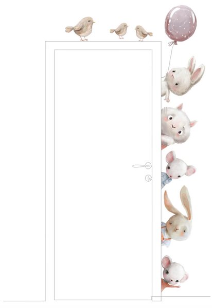 Adesivi murali - Animali acquerellati intorno alla porta della camera dei bambini