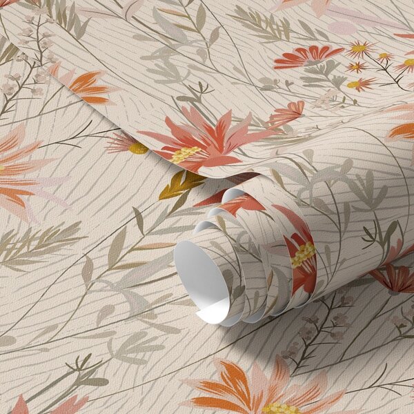 Carta da parati Fiori selvatici dai toni caldi su sfondo beige, Parati fiori e piante classici, a00751 : Uwalls.it