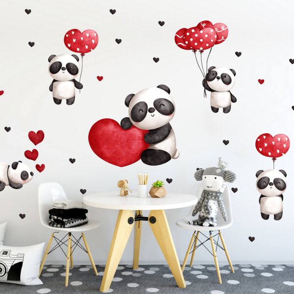 Adesivo murale - Pandas e cuori