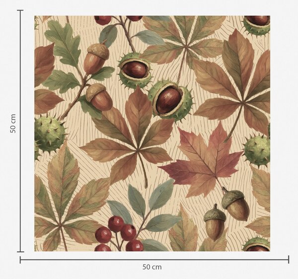 Carta da parati Foglie autunnali, ghiande e bacche su sfondo beige, Parati natura classici, Parati natura foglie classici, a00754 : Uwalls.it