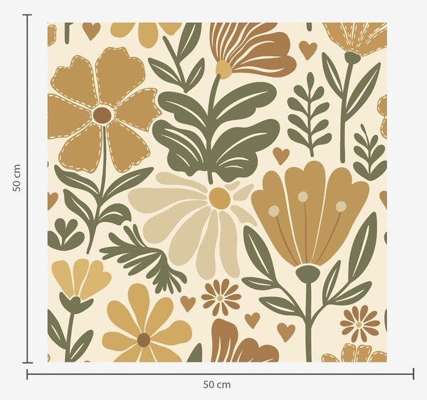 Carta da parati Fiori stilizzati in tonalità calde con cuori, Parati fiori e piante classici, a00752 : Uwalls.it
