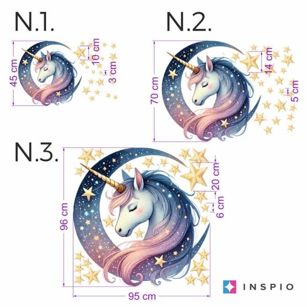 Adesivi murali cameretta bimba - Unicorno nell'abbraccio della luna