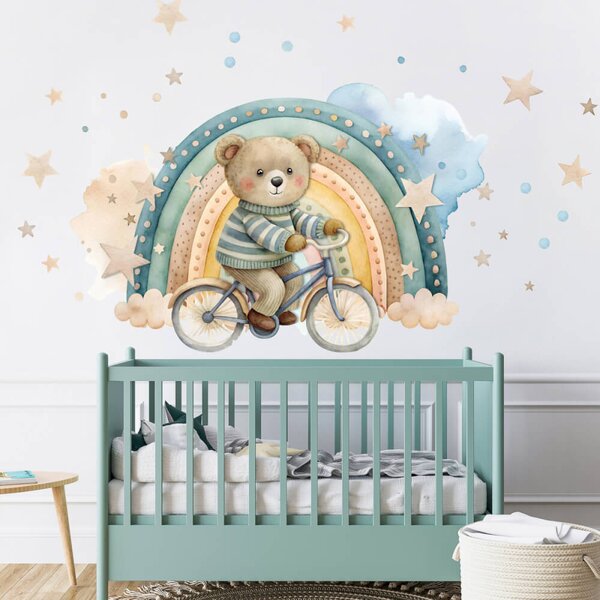 Adesivo murale per bambini - Orso in bicicletta