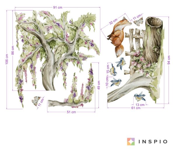 Adesivo murale Woodland - Bosco da favola con animali